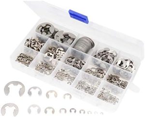 Kit di assortimento di anelli a scatto esterni E-Clip metrica, 390 pezzi, kit di assortimento di anelli a scatto E-Clip in acciaio inossidabile 304, 14 misure (1,5 mm – 15 mm), kit di assortimento di anelli di ritenzione esterni E-Clip.  | Anelli di ritenzione Anelli di ritenzione Anelli di ritenzione