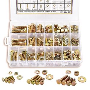 Kit di assortimento di bulloni e dadi di grado Sae 8, set di viti a testa esagonale e assortimenti di bulloni pesanti, 12 dimensioni comuni, dadi e bulloni assortiti da 1/4-2, 5/16-18, 3/8-16, rondelle, 42 set, lunghezza da 3/4″ a 1-1/2″.  | Set di assortimento di dadi e bulloni Set di assortimento di dadi e bulloni Set di assortimento di dadi e bulloni