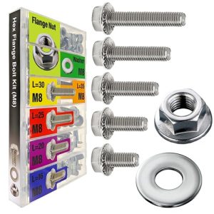 Kit di assortimento di bulloni esagonali flangiati metrici da 96 pezzi e kit di dadi, bulloni M=8 da 16 mm, 20 mm, 25 mm, 30 mm, 35 mm, assortimento di bulloni esagonali di grande dimensione in metallo, rondelle piatte in acciaio inossidabile 304 di classe.  | Set di assortimento di dadi e bulloni Set di assortimento di dadi e bulloni Set di assortimento di dadi e bulloni