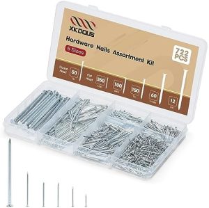 Kit di assortimento di chiodi in hardware da 722 pezzi, chiodi zincati lunghi fino a 3″, chiodi piccoli, chiodi per legno, chiodi per pareti per appendere quadri.  | Unghie Unghie Unghie