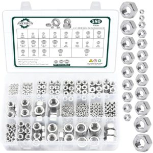 Kit di assortimento di dadi esagonali SAE e metrici 2 in 1, 58 pezzi, set di dadi in acciaio inossidabile assortiti, 21 dimensioni – 2#56, 4#4, 6#32, 8#32, 1#24, 1#32, 12#24, 1/4″-2, 5/16″-18, 3/8″-16, 7/16″-14, 1/2″-13, M2-M12.  | Noci Noci Noci