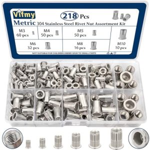 Kit di assortimento di inserti filettati a rivetto in acciaio inox 304 (218 pezzi), set di rivetti a testa piatta M3 M4 M5 M6 M8 M10, inserti filettati a rivetto.  | Noci Noci Noci