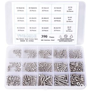 Kit di assortimento di viti a macchina #2-56/ #4-40/ #6-32 Unc con viti a testa bombata, bulloni, dadi in acciaio inossidabile 304, kit di assortimento di dadi e bulloni, filettatura completa, azionamento esagonale Allen, 390 pezzi.  | Set di assortimento di viti e bulloni Set di assortimento di viti e bulloni Set di assortimento di viti e bulloni