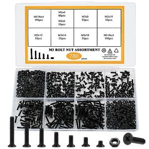 Kit di assortimento di viti a testa conica Phillips e dadi esagonali, 78 pezzi di viti a testa piatta, bulloni e dadi, M3 x 4mm/6mm/8mm/10mm/12mm/16mm/20mm, Nero (A)  | Set di assortimento di viti e bulloni Set di assortimento di viti e bulloni Set di assortimento di viti e bulloni