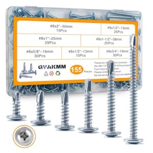 Kit di assortimento di viti in lamiera, Set di viti autofilettanti #8 per metallo, 155 pezzi, 6 misure (2”, 1-1/2”, 1”, 3/4”, 5/8”, 1/2”), Viti a testa modificata a truss zincate, per legno, metallo, plastica.  | Viti Viti Viti