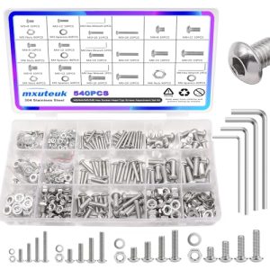 Kit di assortimento di viti metriche M3 M4 M5 M6, 540 pezzi, viti a testa esagonale in acciaio inossidabile 304 da 8 mm a 20 mm, kit di assortimento di bulloni e dadi con chiave esagonale G036.  | Set di assortimento di viti e bulloni Set di assortimento di viti e bulloni Set di assortimento di viti e bulloni