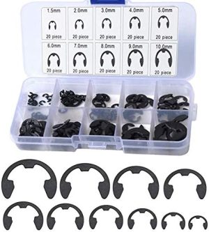 Kit di Assortimento E-Clip da 200 Pezzi – Set di Anelli di Ritenzione Esterni E-Clip – 10 Dimensioni di Anelli Circlip – Anelli di Ritenzione a Scatto con Scatola (1.5-10Mm)  | Anelli di ritenzione Anelli di ritenzione Anelli di ritenzione