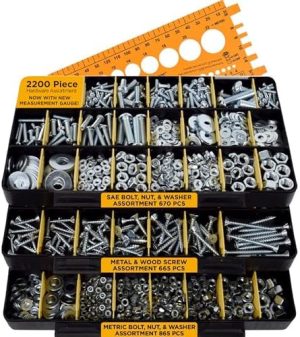 Kit di Assortimento Hardware da 2201 Pezzi con Viti, Dadi, Bulloni e Rondelle (3 Vassoi)  | Set di assortimento di dadi e bulloni Set di assortimento di dadi e bulloni Set di assortimento di dadi e bulloni