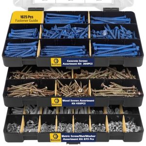 Kit di Assortimento Hardware in Cemento 1625 Pz – Set di Viti per Cemento con Dadi, Bulloni e Viti per Legno Assortiti (3 Vassoi)  | Set di assortimento di dadi e bulloni Set di assortimento di dadi e bulloni Set di assortimento di dadi e bulloni