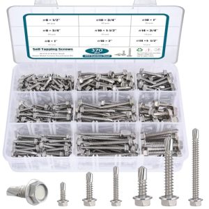 Kit di Assortimento Viti Autofilettanti #8#10#14, Viti Autofilettanti in Acciaio Inossidabile 410 per Lamiera con Testa Esagonale, 370 Pezzi di Viti Autofilettanti per Metallo, Legno e Plastica, 1/2″, 3/4″, 1″, 1-1/2″, 2″  | Viti Viti Viti