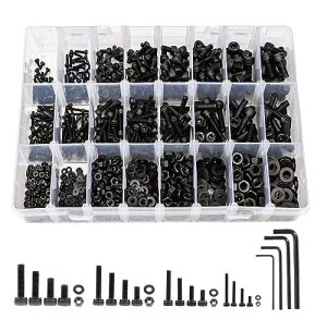 Kit di assortimento viti metriche da 123 pezzi, M2 M3 M4 M5 in acciaio legato di grado 12.9, viti a testa esagonale con dado e rondelle assortite, zincate nere, upgrade anti-ruggine.  | Set di assortimento di viti e bulloni Set di assortimento di viti e bulloni Set di assortimento di viti e bulloni