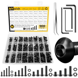 Kit di assortimento viti metriche da 9 pezzi, bulloni M3 M4 M5 M6, dadi e rondelle piane, viti a testa esagonale in acciaio legato di grado 1.9, chiavi, completamente filettate, kit assortimento viti nere per macchine.  | Set di assortimento di viti e bulloni Set di assortimento di viti e bulloni Set di assortimento di viti e bulloni