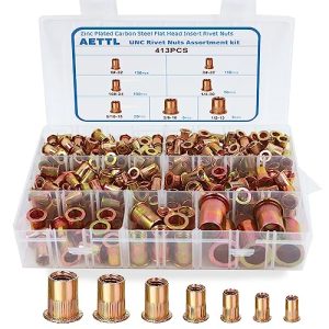 Kit di Dadi Rivetti, Aettl 413 Pezzi Assortimento di Dadi Rivetti SAE UNC, Finitura Zincata, Kit di Dadi Rivetti in Acciaio al Carbonio con Custodia 6#-32, 8#-32, 1#-24, 1/4-2, 5/16-18, 3/8-16, 1/2-13  | Inserti filettati Inserti filettati Inserti filettati