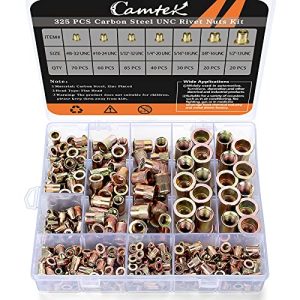 Kit di Rivetti a Dado da 325 Pezzi, #8-32 #10-24 5/32″-32Unc 1/4”-20Unc 5/16”-18Unc 3/8”-16Unc 1/2″-13Unc Inserti Filettati Rivnut in Acciaio Carbonio Zincato con Testa Piatta – Set Assortito di Rivetti a Dado.  | Inserti filettati Inserti filettati Inserti filettati