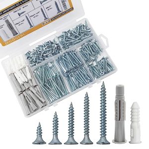 Kit di Viti in Legno ad Alta Durezza e Tasselli in Plastica, 203 Pezzi Viti a Testa Piatta Phillips da 1/2″ a 1-1/2″ & 30 Pezzi Tasselli M6 per Cartongesso  | Ancora Ancora Ancora