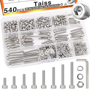 Kit di Viti M3 da 540 Pezzi, 8 Misure M3 X 6Mm/8Mm/10Mm/12Mm/16Mm/20Mm/25Mm/30Mm, Viti a Testa Esagonale in Acciaio Inossidabile 304 con Dado e Rondelle, Kit di Piccole Viti Metriche  | Set di assortimento di viti e bulloni Set di assortimento di viti e bulloni Set di assortimento di viti e bulloni