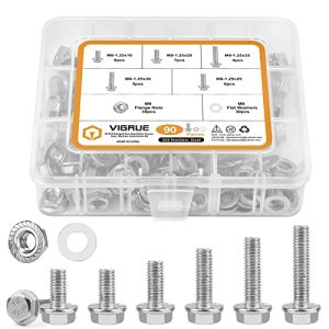 M8-1.25 X 16/20/25/30/35Mm Viti a Testa Esagonale Flangiata, Vigure 90Pcs Viti Esagonali Flangiate M8 con Dadi Flangiati Seghettati e Rondelle, Acciaio Inossidabile 18-8 (304), Din 6921  | Bulloni Bulloni Bulloni