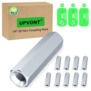 Noci di accoppiamento esagonali, noci di accoppiamento per barre filettate 1/4″-20 Unc, lunghezza 1-3/4″ (10 pz), ideali per barre e perni filettati, lunghezza 1,75 pollici con rivestimento in zinco (10 pz)  | Noci Noci Noci