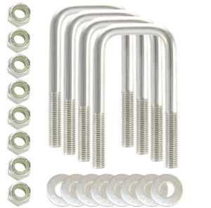 Realizzato negli Stati Uniti (4) U-bolt quadrati in acciaio inossidabile 34, diametro 1/2″, larghezza interna 2-1/16″, altezza interna 4-3/4″ con dadi e rondelle in acciaio inossidabile per barche e rimorchi utilitari, si adatta a metallo di oltre 2″.  | Bulloni Bulloni Bulloni