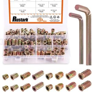 Set di 12 pezzi di inserti filettati in acciaio al carbonio zincato da 1/4″ e 5/16″ – Dadi assortiti da avvitare con presa esagonale per connettori di fissaggio a bullone in legno per mobili in legno.  | Set di assortimento di dadi e bulloni Set di assortimento di dadi e bulloni Set di assortimento di dadi e bulloni