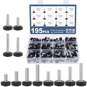 Set di 195 Pz di Viti a Testa Flessibile di 12 Dimensioni, Viti Filettate in Carbonio con Manopole Ruvide, Viti di Montaggio, Maniglie, Bulloni, Viti di Serraggio Rotonde, Clip per Tubo per Vari Tipi di Supporti e Macchine (M4, M5, M6)  | Viti Viti Viti