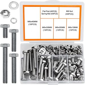 Set di 4 bulloni e dadi in acciaio inossidabile M6 34 con rondella piatta, filettatura completamente lavorata, 4 mm, 3 mm, 2 mm, 1 mm, assortimento di viti a testa piatta per uso intensivo.  | Set di assortimento di viti e bulloni Set di assortimento di viti e bulloni Set di assortimento di viti e bulloni