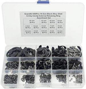 Set di 6 pezzi di anelli di ritenzione E-Clip in acciaio legato nero, assortimento di 14 dimensioni, 1.5mm, 2mm, 2.5mm, 3mm, 3.5mm, 4mm, 5mm, 6mm, 7mm, 8mm, 9mm, 10mm, 12mm, 15mm.  | Anelli di ritenzione Anelli di ritenzione Anelli di ritenzione