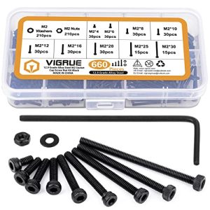 Set di 660 Pcs Viti M2 Nere, Viti a Testa Esagonale M2 X 4/6/8/10/12/16/20/25/30Mm con Dadi e Rondelle, Kit di Viti in Acciaio Legato di Grado 12.9, Completamente Filettate, Azionamento a Chiave Allen  | Viti Viti Viti