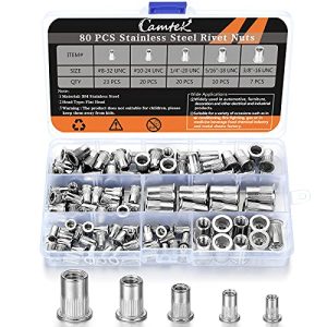 Set di 80 Pezzi di Inserti Filettati in Acciaio Inossidabile, Inserti Filettati a Testa Piana in Acciaio Inossidabile 304 – Kit di Assortimento con 5 Dimensioni (8-32 UNC, 10-24 UNC, 1/4-20 UNC, 5/16”-18 UNC, 3/8”-16 UNC)  | Inserti filettati Inserti filettati Inserti filettati