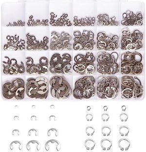 Set di Assortimento di 327 Pz E-Clips, Anelli di Ritenzione Circlip (1.2Mm-1Mm) e C-Clips, Anelli di Ritenzione Esterni, Kit di Anelli Snap Circlip 34 in Acciaio Inossidabile (M3-M14), 24 Dimensioni.  | Anelli di ritenzione Anelli di ritenzione Anelli di ritenzione