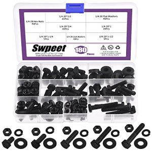 Swpeet 18 Pezzi 1/4-2″ X 1/2″ A 1-1/2″ 5 Misure Viti e Dadi in Acciaio al Carbonio di Grado 8 con Finitura in Zinco Nero, Kit di Assortimento di Dadi, Viti e Rondelle, Viti a Testa Esagonale a Filettatura Grossa per Uso Intensivo.  | Set di assortimento di dadi e bulloni Set di assortimento di dadi e bulloni Set di assortimento di dadi e bulloni