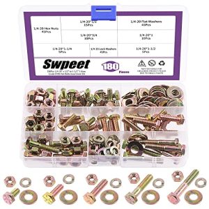 Swpeet 18Pezzi 1/4-2″ X 1/2″ A 1-1/2″ Kit di assortimento di bulloni e dadi di grado 8 Uss, assortimento di bulloni, dadi e rondelle pesanti, viti a testa esagonale a filettatura grossa, bulloni, rondelle piatte e rondelle di bloccaggio.  | Set di assortimento di dadi e bulloni Set di assortimento di dadi e bulloni Set di assortimento di dadi e bulloni