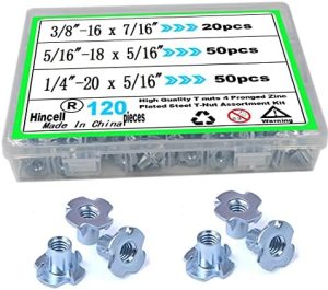 T Nuts 1/4″-20, 5/16″-18, 3/8″-16, 120 Pezzi T-Nut in Acciaio Zincato, Kit di Assortimento di Dadi a T a 4 Punte per Legno, Presa per Arrampicata, Mobili, Armadi, ecc.  | T-Nuts T-Nuts T-Nuts