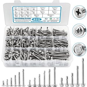 Viti Autofilettanti per Metallo, Set di Viti Autofilettanti in Acciaio Inossidabile 410 #8#10, 425 Pezzi di Viti Autofilettanti con Testa a Trave, Testa Esagonale e Testa Piatta, Lunghezza da 1/2″ a 2″  | Viti Viti Viti