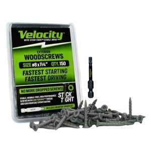 Viti per Legno Esterno Velocity DIY Pack – 150 Viti per Legno, Realizzate in Acciaio al Carbonio, Include 1 Punta Hexstix e Tecnologia Stick-Tight (Dimensione #8X1¼, 150 Pezzi)  | Viti Viti Viti