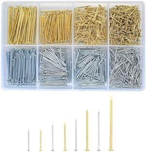 Youyidun – Kit di Assortimento di 82 Pezzi di Chiodi, Chiodi Piccoli per Appendere Immagini, Chiodi di Finitura, Chiodi Murali Assortiti in Oro/Argento in 8 Misure per Appendere Immagini, Falegnameria, Cartongesso, Chiodi per Calcestruzzo.  | Unghie Unghie Unghie