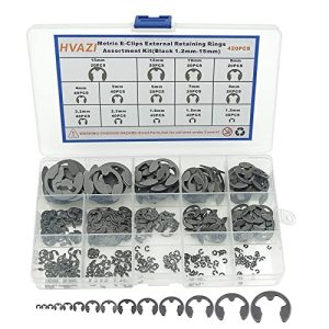 Kit assortimento di 42 pezzi di anelli di ritenzione esterni E-Clip metrici da 1,2 mm a 15 mm, DIN 6799, finitura in fosfato nero  | Anelli di ritenzione Anelli di ritenzione Anelli di ritenzione