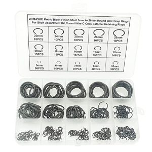 Kit di assortimento di clip a C esterne per filo rotondo da 5 mm a 28 mm; Anelli a molla rotondi per alberi (Acciaio con finitura nera)  | Anelli di ritenzione Anelli di ritenzione Anelli di ritenzione