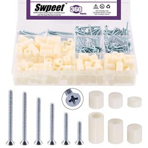 Swpeet 36 Pezzi Distanziali Tondi in Nylon, Viti di Fissaggio, Dadi e Viti a Testa Piana Phillips #6-32, Kit di Assortimento per Viti Elettricista Perfetto per Prototipazione delle Viti  | Distanziali e distanziali Distanziali e distanziali Distanziali e distanziali