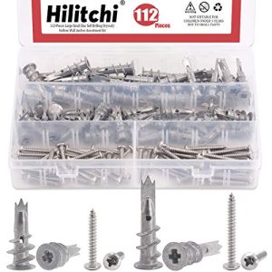 Hilitchi Kit di Assortimento di 112 Pezzi di Ancoraggi per Cartongesso/ Pareti Vuote in Zinco con Auto-perforazione  | Ancora